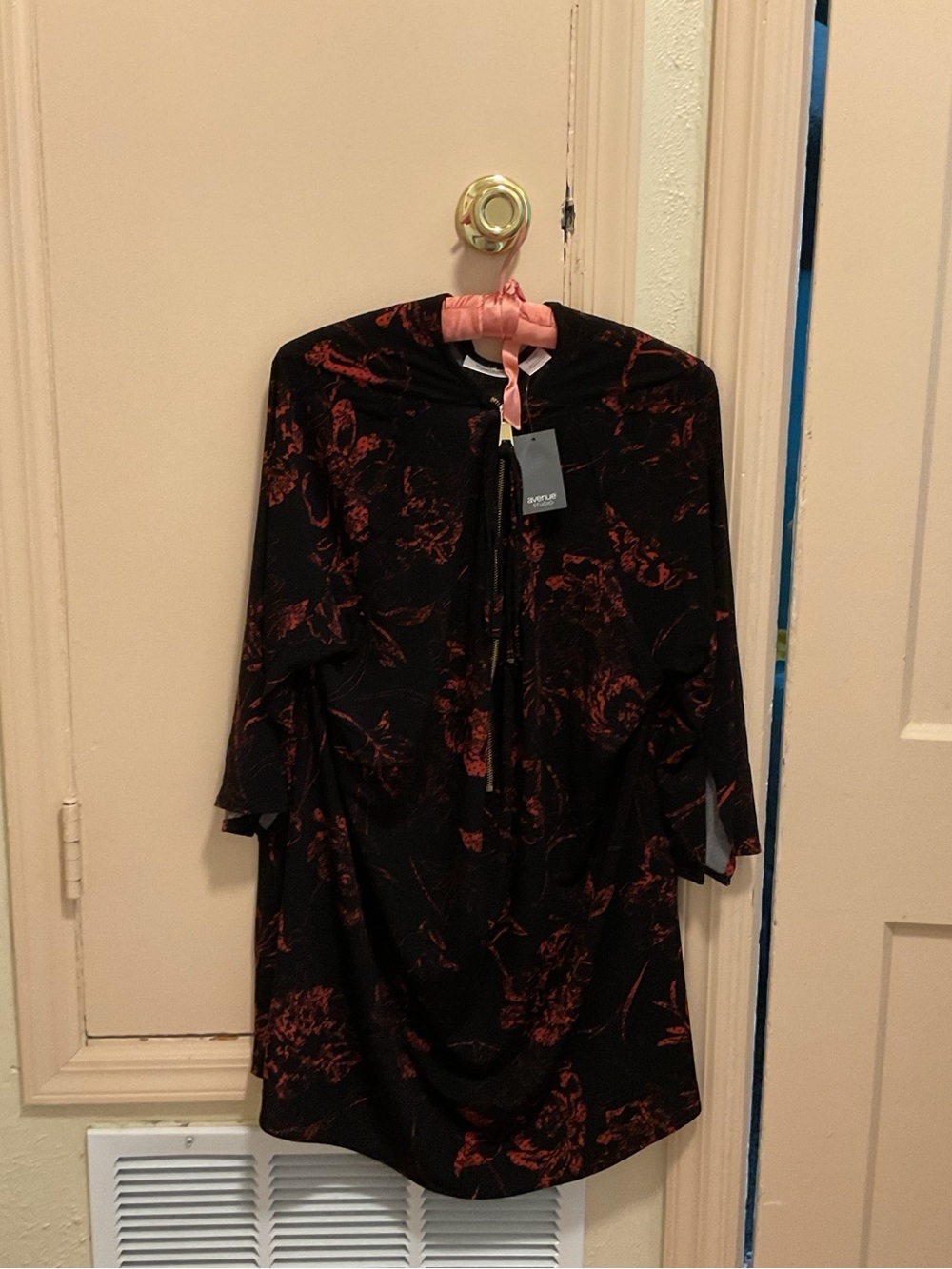 Avenue Black Blouse with Red Floral Print